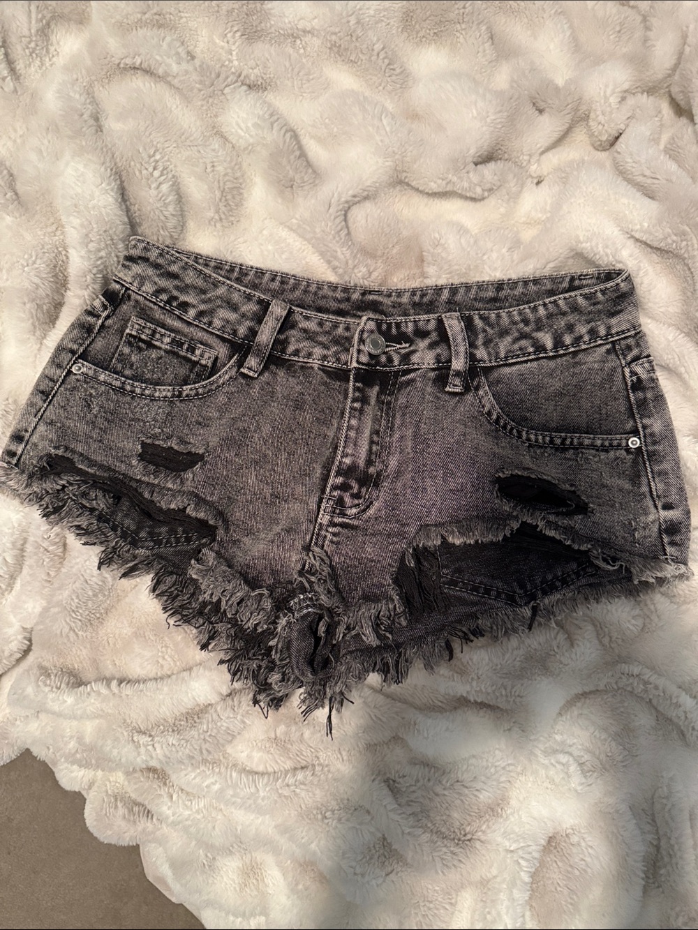 Distressed Women's Denim Shorts - Gray